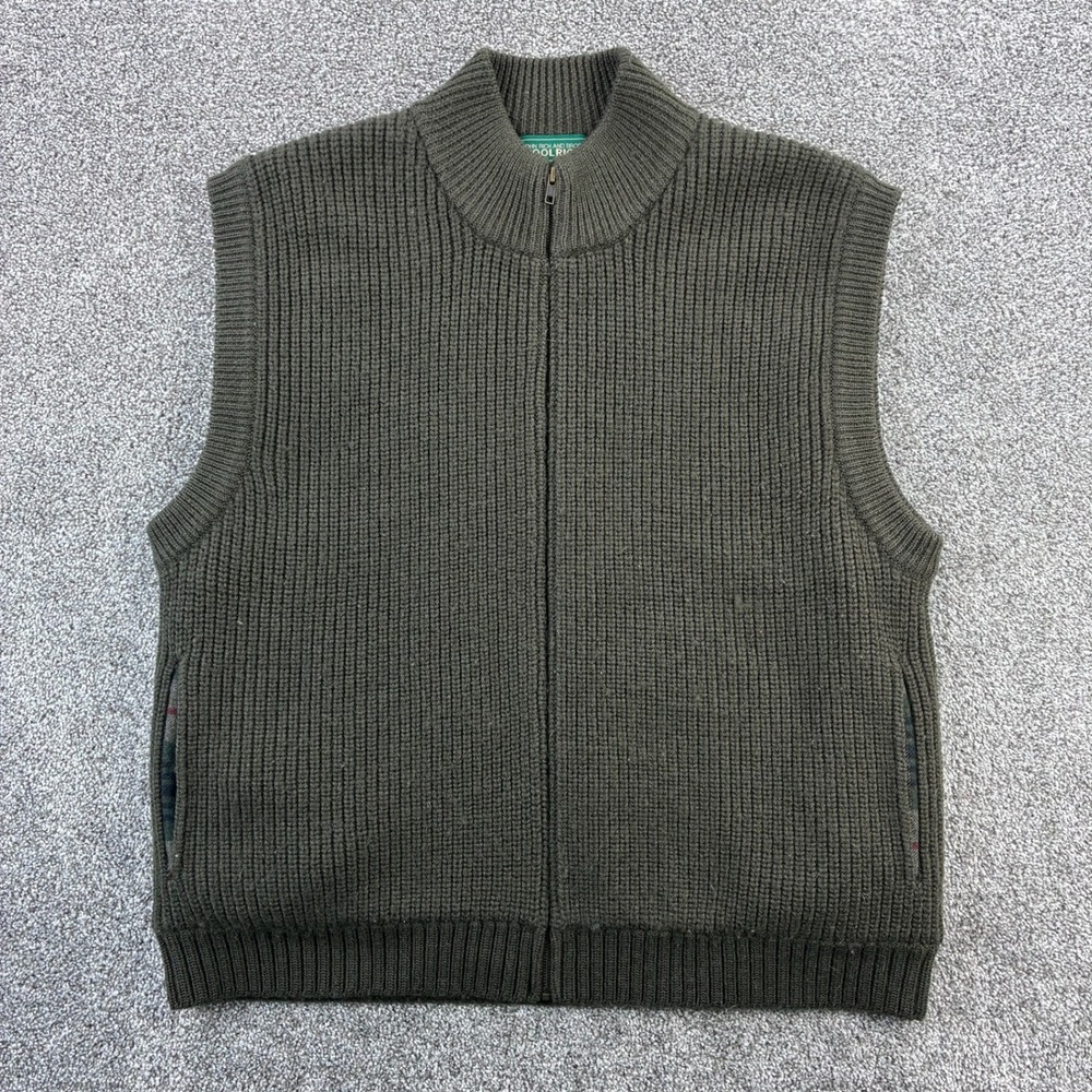Vintage Woolrich Vest Mens XL Green Ducks Unlimited Zip Knit Plaid Lined Pockets